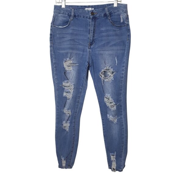 Rue21 Womens Curvy High-Rise Jeans 14 Distressed Ripped Y2K Denim Hip Streetwear - Picture 1 of 7